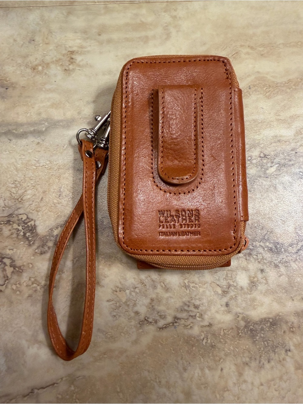 Wilsons Leather Tan Leather Wristlet Phone Pouch